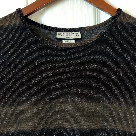 Notations 90's Vintage Metallic Lurex Knit Short Sleeve Crewneck Top Black SP - Picture 2 of 10